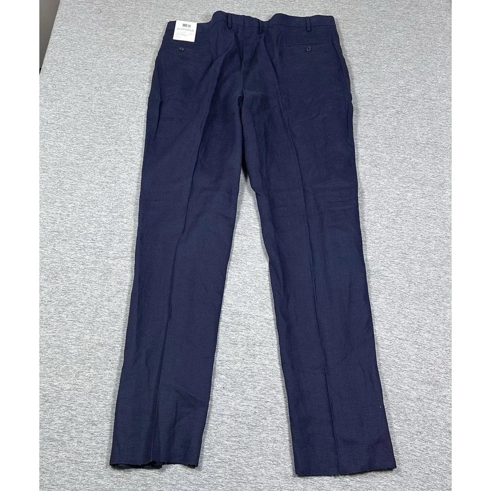 Paul Frederick Pants Mens 46 Navy Blue 100% Linen UNHEMMED City Travel NEW